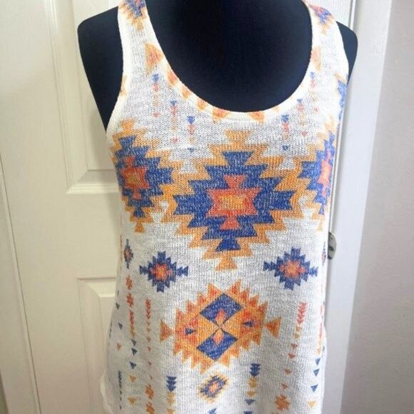 Women's Aztec Tribal Print Racerback Tank Top Blouse Size Medium - Picture 6 of 12